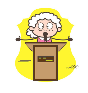 卡通奶奶演讲在研讨会矢量图照片