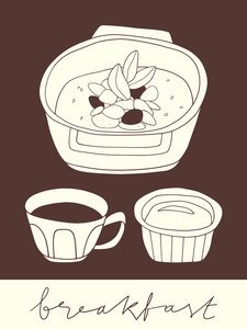 水果和坚果麦片碗杯咖啡与蜜图片
