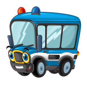卡通快乐和有趣的警察巴士