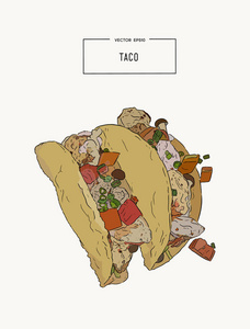 tacoes，墨西哥食物的手画素描矢量集