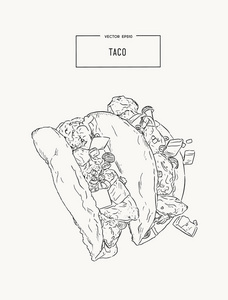 tacoes，墨西哥食物的手画素描矢量集