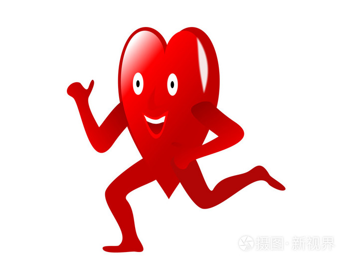 一颗红色的卡通心在奔跑