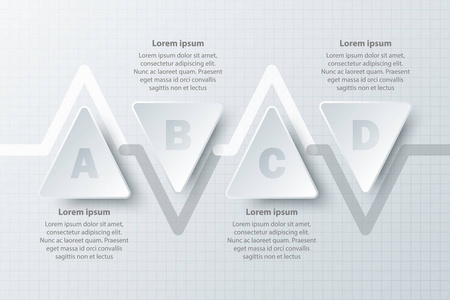 四个主题简单白皮书 3d 三角形在时间线上的网站演示文稿封面海报矢量设计信息图图概念
