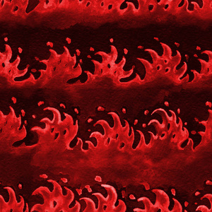 水彩波浪手工抽象例证。日本水彩波浪无缝图案。深红色手画波浪