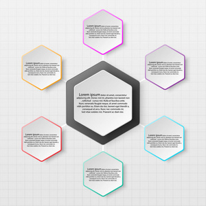 本文六角网站演示文稿封面海报矢量设计信息图图概念为下拉阴影多彩镶边