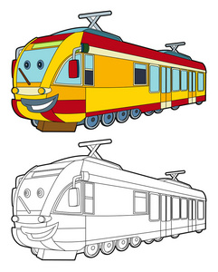 卡通快速电动火车微笑着色页儿童插画