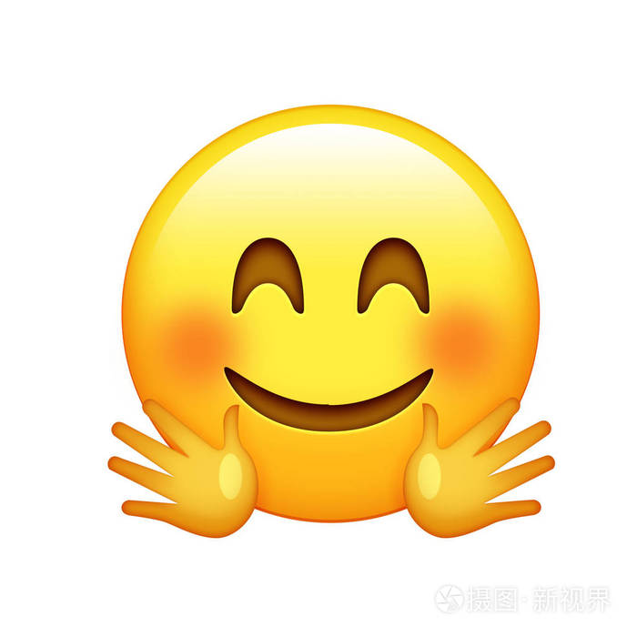 孤立黄脸,红红的脸颊和拥抱手图标