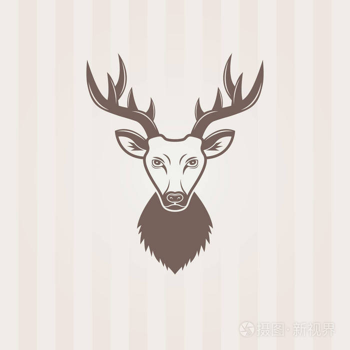 鹿头部分离的向量会徽元素条纹背景上插画-正版商用图