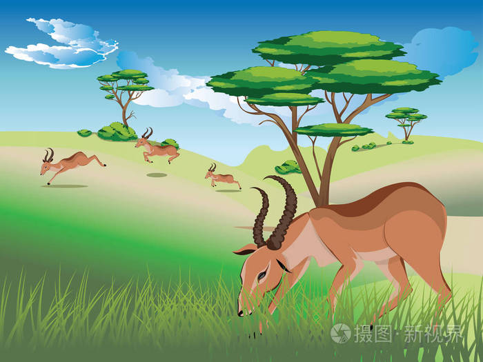 景观与羚羊插画-正版商用图片015pwb-摄图新视界