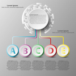 丰富多彩的 3d 纸圈与五个专题网站演示文稿封面海报矢量设计信息图图概念
