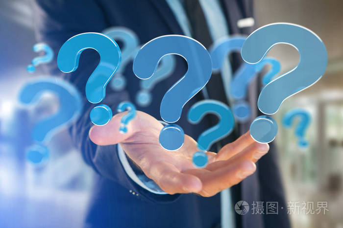 蓝色问号显示上一个未来派的界面-3d 撕裂