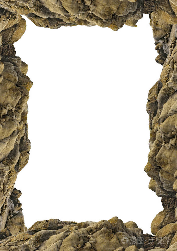 空白的纵向框架与岩石的边界