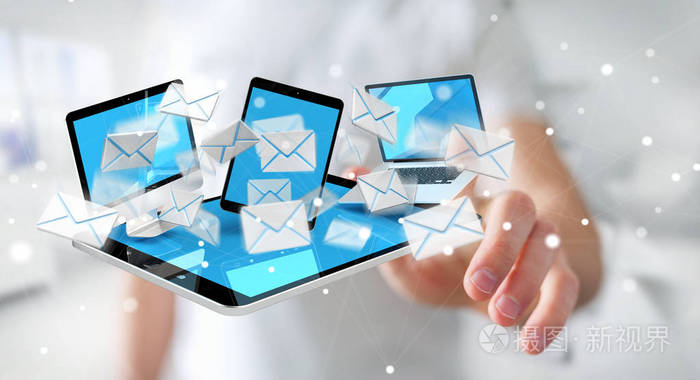 接收电子邮件对他数字设备3d楼效果图的商人
