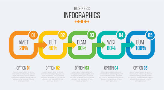 矢量 5 步骤时间线图表模板的箭头
