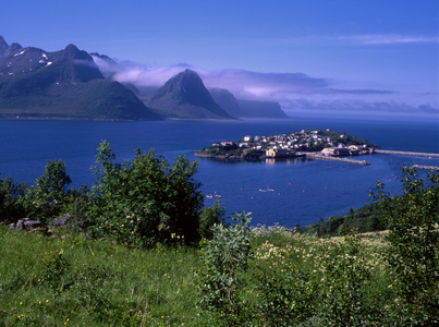 海洋峡湾与小岛屿的视图