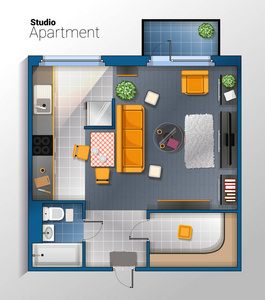 矢量现代公寓顶视图图