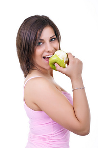 女人吃苹果的肖像