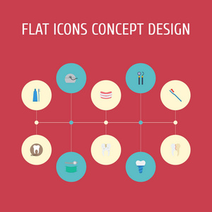 平面图标设备 放射科 口腔科和其他向量元素。搪瓷平图标符号集还包括衰减 植入 健康对象