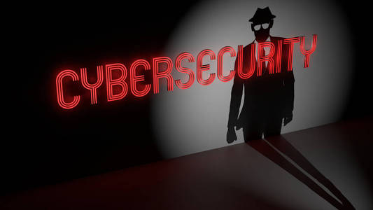 红色发光网络安全的霓虹与黑客镁光灯的墙上
