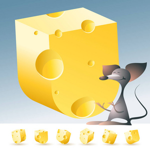 3d 矢量黄色奶酪字母表与有趣的鼠标。字母 U
