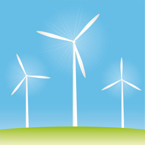 彩色场景与卡通人物-老人站和交谈或问候某人-风车在背景可爱的小绵羊