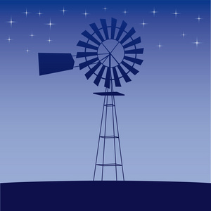风车上的田野矢量插图卡通图片
