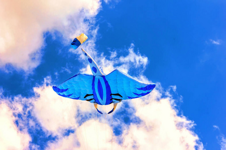 明亮的风筝在蓝蓝的天空中漂浮图片