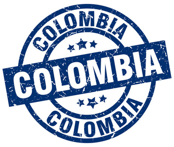 哥伦比亚蓝色圆 grunge 邮票