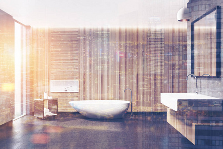 木制的浴室内，方形水槽色调图像