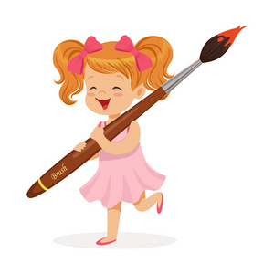 可爱的小女孩控股画笔照片