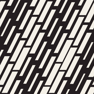 黑色和白色不规则虚线图案。现代抽象矢量无缝背景。时尚的混沌条纹拼接
