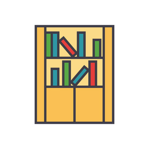 图书馆家具 书柜扁线图 概念向量孤立的图标