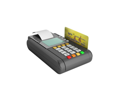 信用卡 trminal 机上白色的 3d 渲染没有阴影