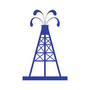 程式化的图标与喷泉喷起石油与石油钻井平台