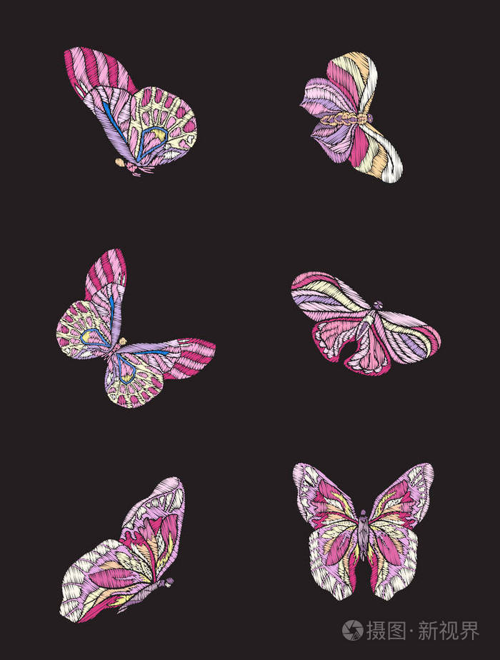 刺绣。6 蝴蝶绣花的设计元素套