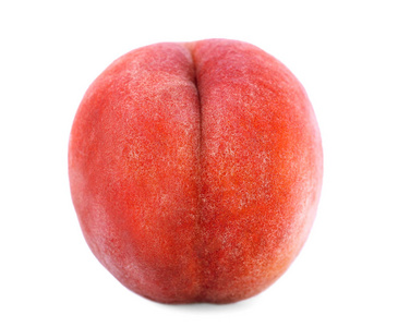 一个红色的桃子，特写孤立在白色的背景。令人垂涎的美丽果实，充分的维生素。素食的生活方式