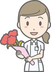图护士穿着白色的衣服，有鲜花 花束