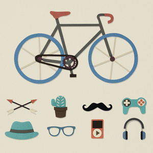 自行车和时髦的生活方式文化图标