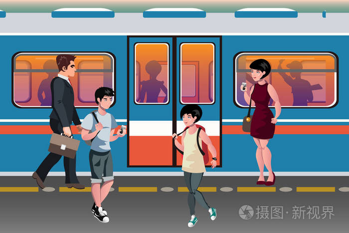 人们在地铁火车公共运输
