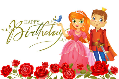 快乐的后卫快乐的生日,公主和王子,贺卡照片
