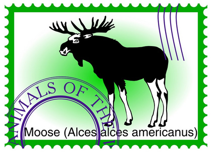 带有驼鹿的矢量邮票美国阿尔塞斯
