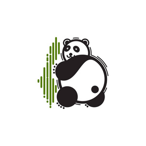 徽标大熊猫在竹林中。矢量图像