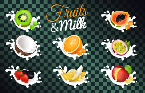 水果和牛奶海报的透明背景图片
