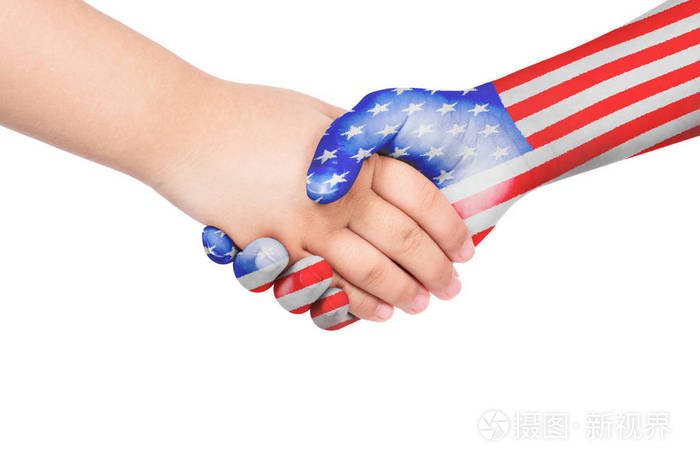 孩子和美国之间的握手