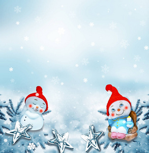 快乐雪人在冬季风景背景