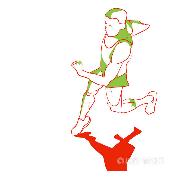 插画 奔跑的人.手绘草图矢量图.马拉松比赛海报模板.eps