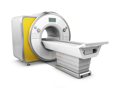 磁共振成像机在白色背景上孤立的三维图。医疗及科学设备