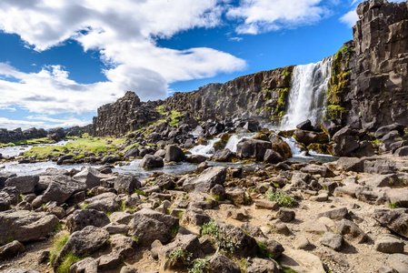 Oxararfoss 瀑布，辛格韦德利国家公园冰岛