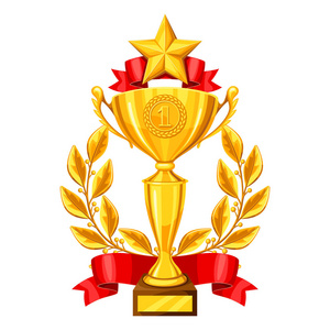 现实的金杯赛桂冠与明星.奖体育或企业竞争的插图照片