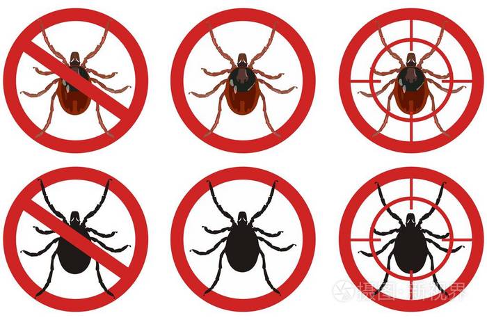 停止螨迹象组的虫害控制标志矢量图